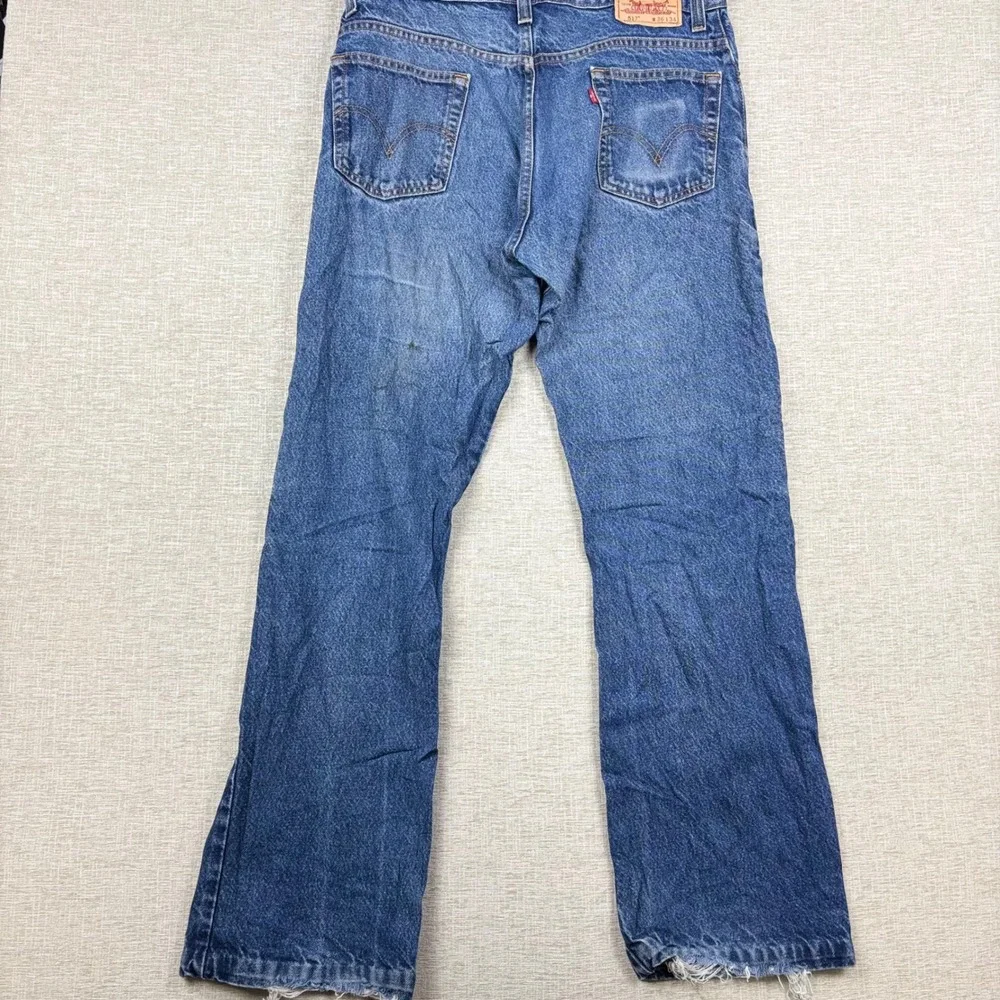 Vintage Levis 517 Bootcut Jeans Mens 36x34 Blue Light Distress Festival Denim